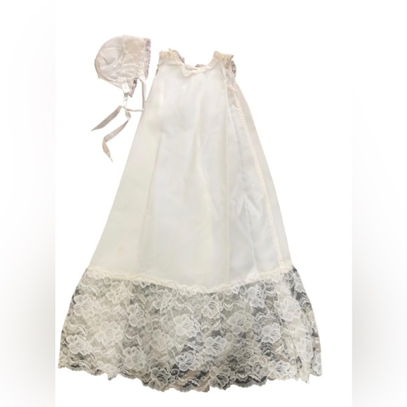 VTG Infant Christening Baptism 4 PC Dress Cape Cardigan Bonnet Ivory W/Lace OS - Picture 8 of 16